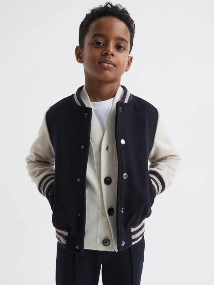 Children Kansas Varsity Bomber Jacket Navy Reiss Coats and Jackets