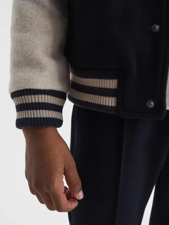 Children Kansas Varsity Bomber Jacket Navy Reiss Coats and Jackets