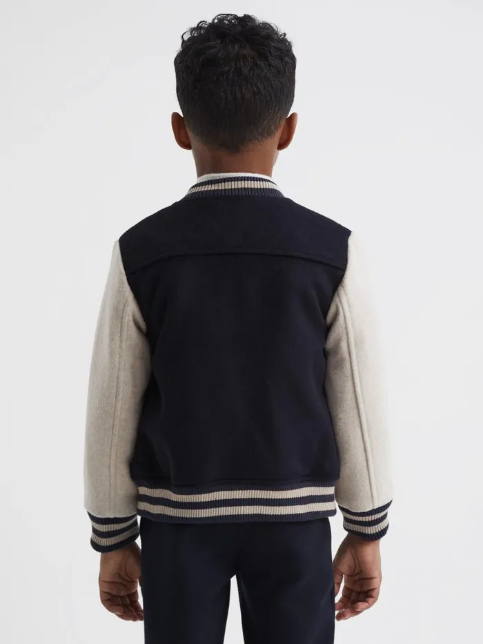 Children Kansas Varsity Bomber Jacket Navy Reiss Coats and Jackets