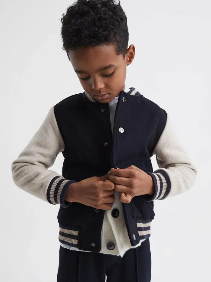 Children Kansas Varsity Bomber Jacket Navy Reiss Coats and Jackets