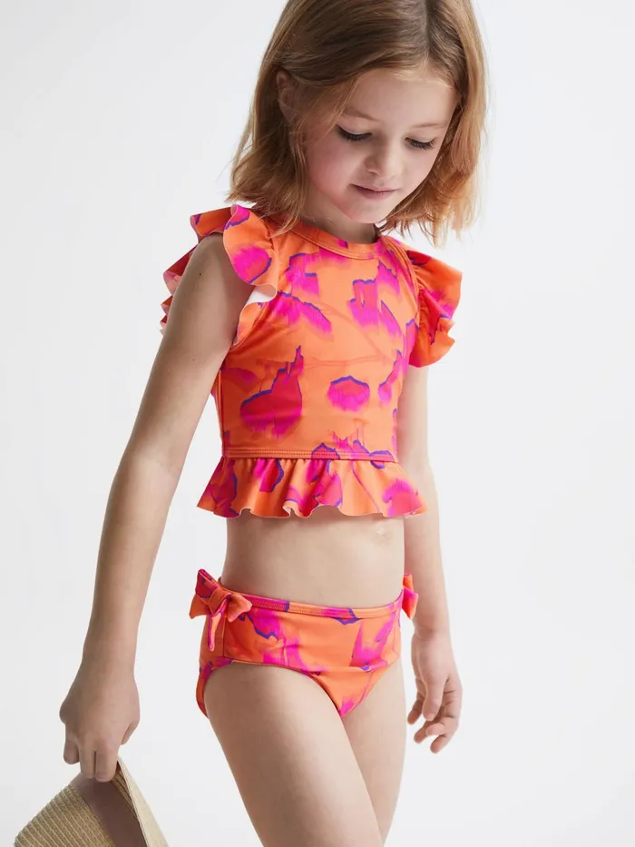 Children Lilly Floral Bikini Set Orange Print Reiss CoOrds