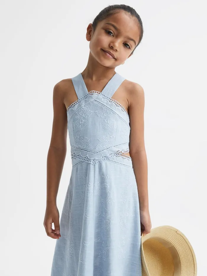 Children Louisa Embroidered Dress Blue Reiss Dresses and Jumpsuits