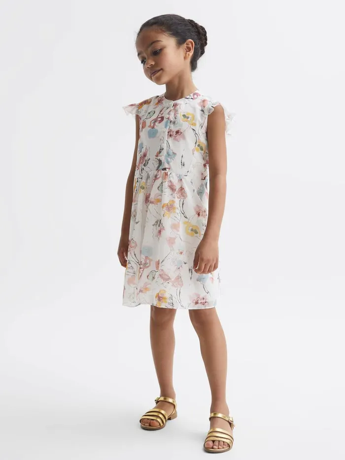 Children Martha Floral Print Collarless Dress Ivory Print Reiss Dresses and Jumpsuits