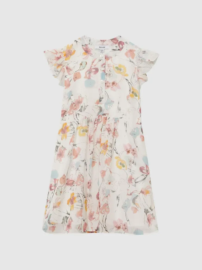 Children Martha Floral Print Collarless Dress Ivory Print Reiss Dresses and Jumpsuits