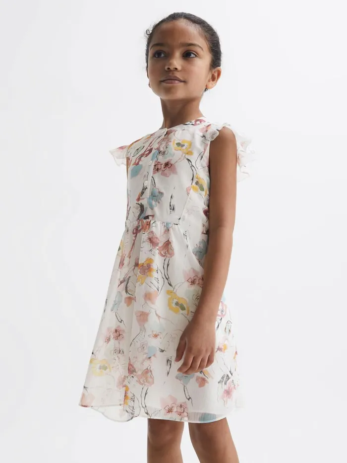 Children Martha Floral Print Collarless Dress Ivory Print Reiss Dresses and Jumpsuits