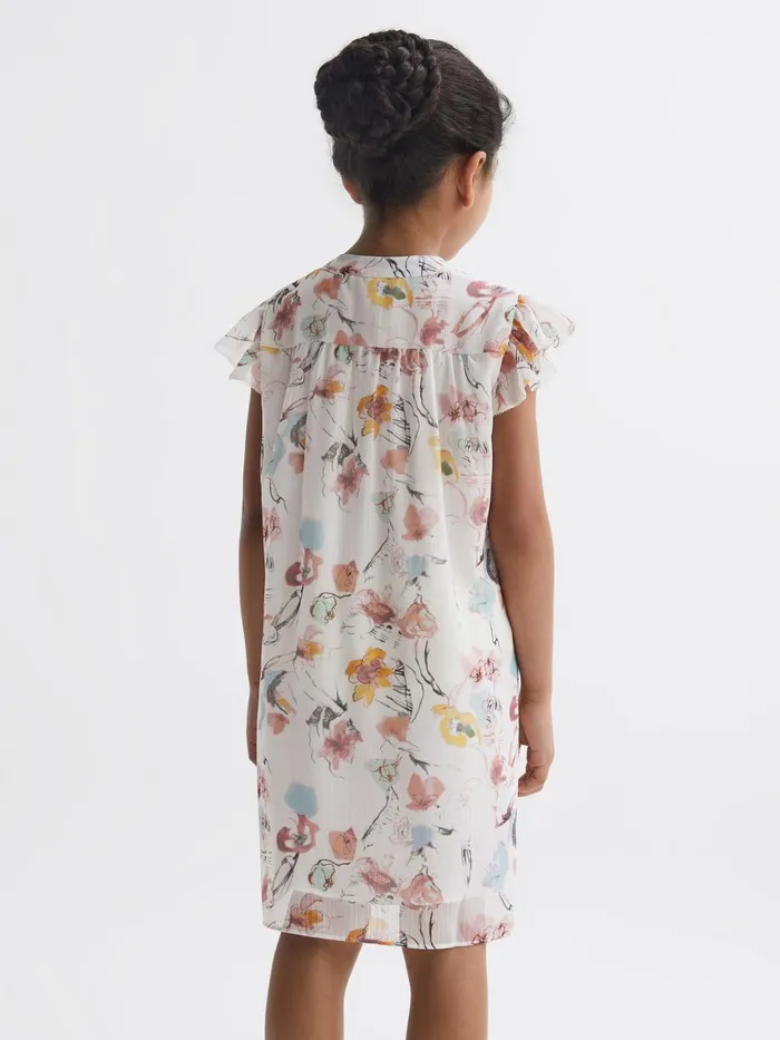Children Martha Floral Print Collarless Dress Ivory Print Reiss Dresses and Jumpsuits