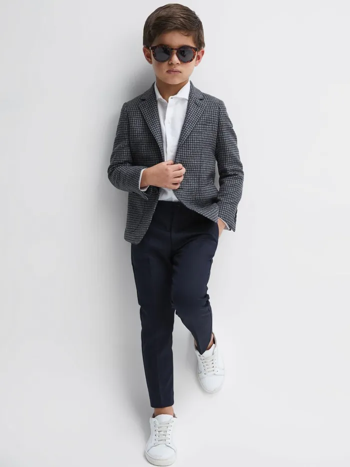 Children Progress Junior Puppytooth Single Breasted Blazer Navybrown Puppytooth Reiss Coats and Jackets