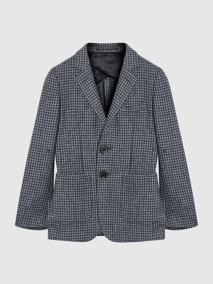 Children Progress Junior Puppytooth Single Breasted Blazer Navybrown Puppytooth Reiss Coats and Jackets