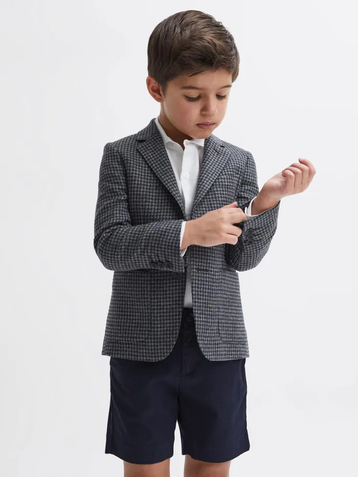 Children Progress Junior Puppytooth Single Breasted Blazer Navybrown Puppytooth Reiss Coats and Jackets