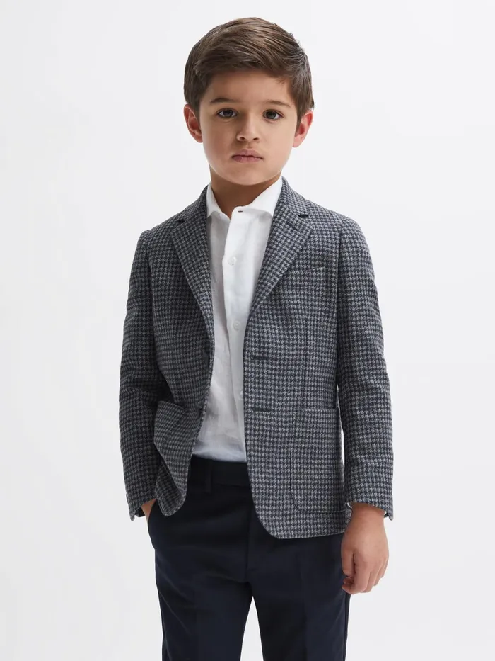 Children Progress Junior Puppytooth Single Breasted Blazer Navybrown Puppytooth Reiss Coats and Jackets