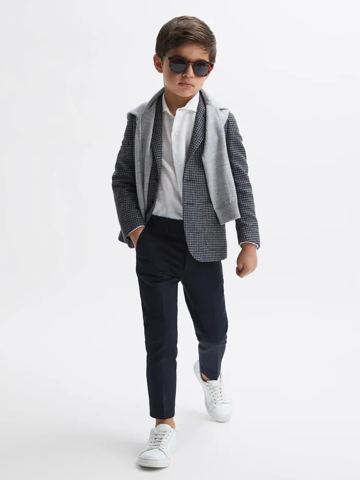 Children Progress Junior Puppytooth Single Breasted Blazer Navybrown Puppytooth Reiss Coats and Jackets