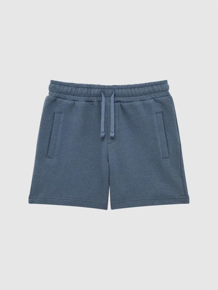 Children Robin Slim Fit Textured Drawstring Shorts Airforce Blue Reiss CoOrds