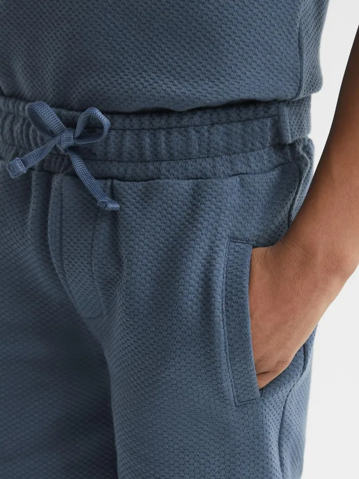 Children Robin Slim Fit Textured Drawstring Shorts Airforce Blue Reiss CoOrds