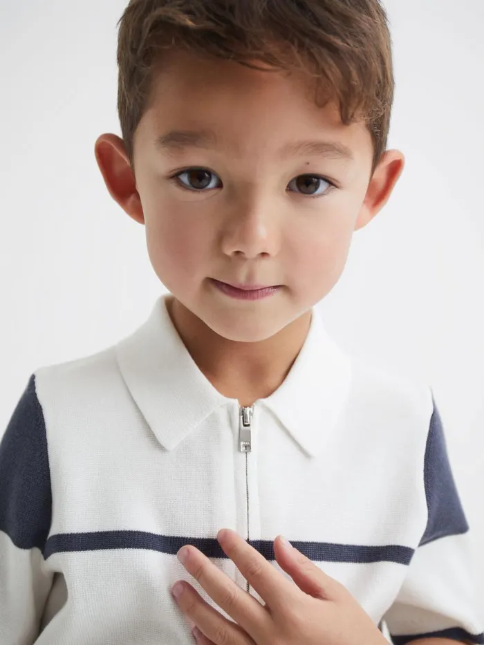 Children Rome Slim Fit Half Zip Colourblock Polo Shirt Airforce Blue Reiss Knitwear