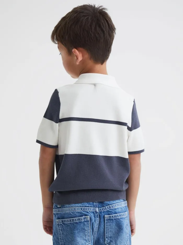 Children Rome Slim Fit Half Zip Colourblock Polo Shirt Airforce Blue Reiss Knitwear