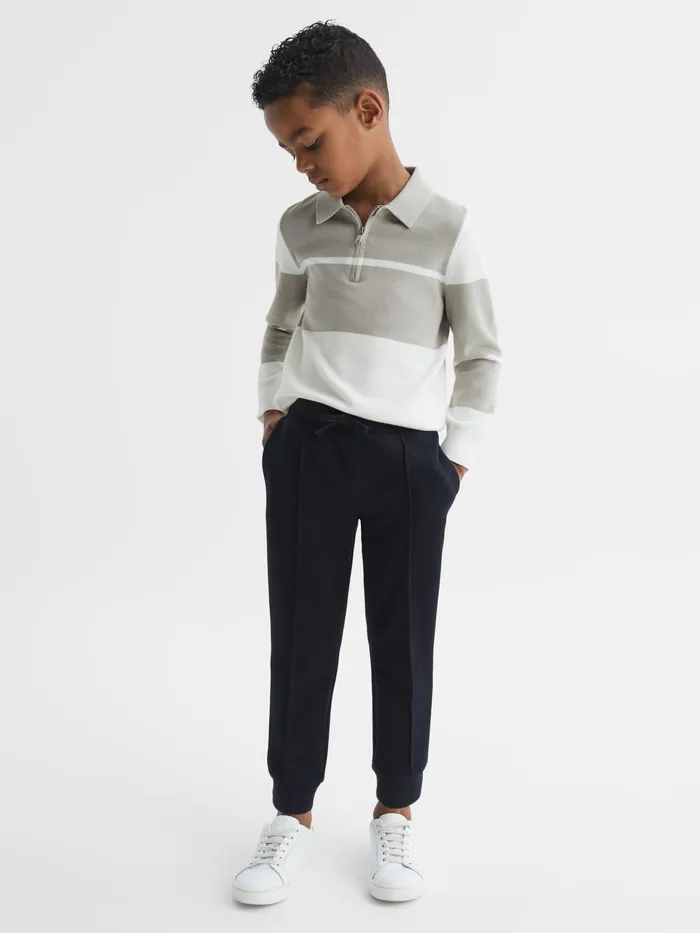 Children Tokyo Slim Fit Colourblock Half Zip Shirt Soft Greywhite Reiss Polo Shirts