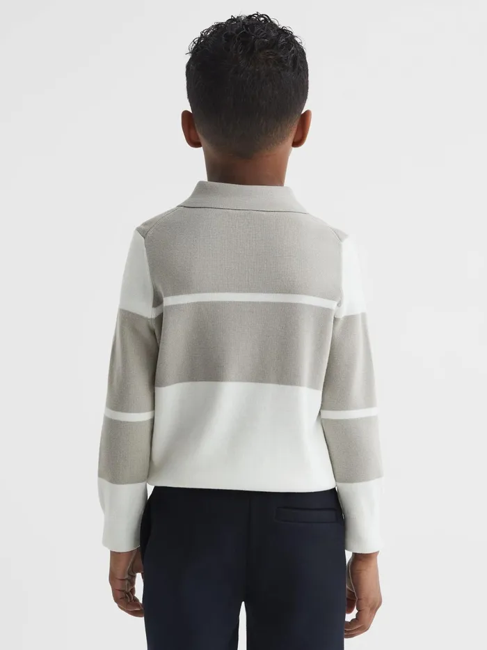 Children Tokyo Slim Fit Colourblock Half Zip Shirt Soft Greywhite Reiss Polo Shirts