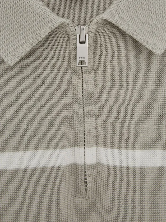 Children Tokyo Slim Fit Colourblock Half Zip Shirt Soft Greywhite Reiss Polo Shirts