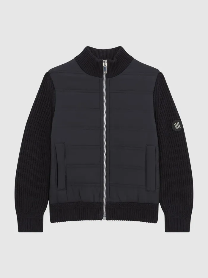 Children Trainer Hybrid Zip Through Quilted Jumper Navy Reiss Knitwear
