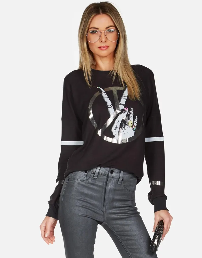 Chrissy Peace Sign Hand Onyx Women039s Lauren Moshi Long Sleeve