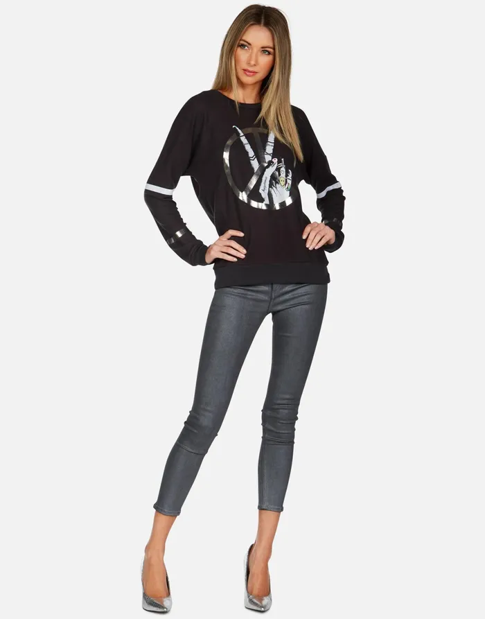 Chrissy Peace Sign Hand Onyx Women039s Lauren Moshi Long Sleeve
