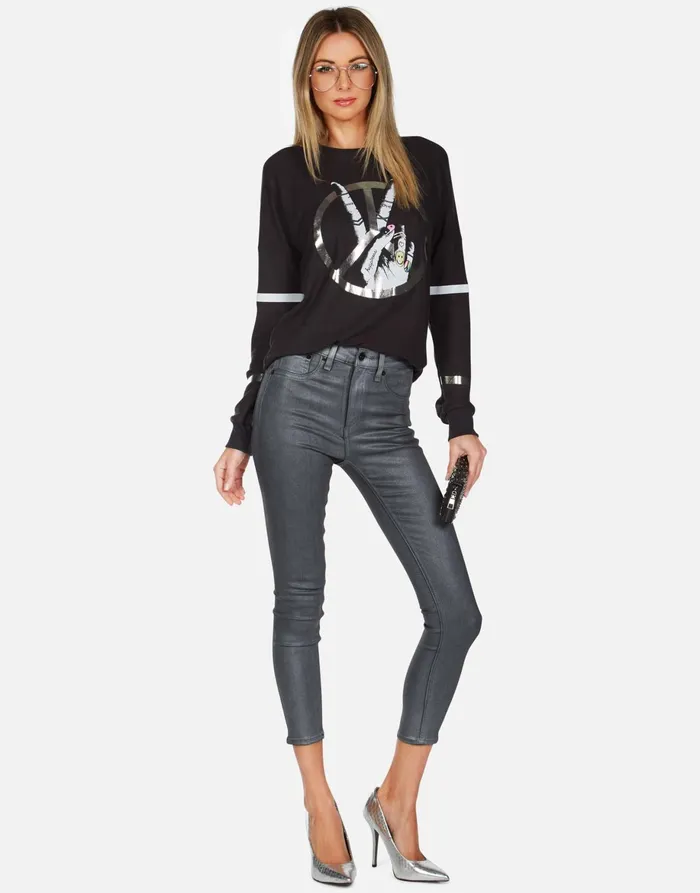 Chrissy Peace Sign Hand Onyx Women039s Lauren Moshi Long Sleeve