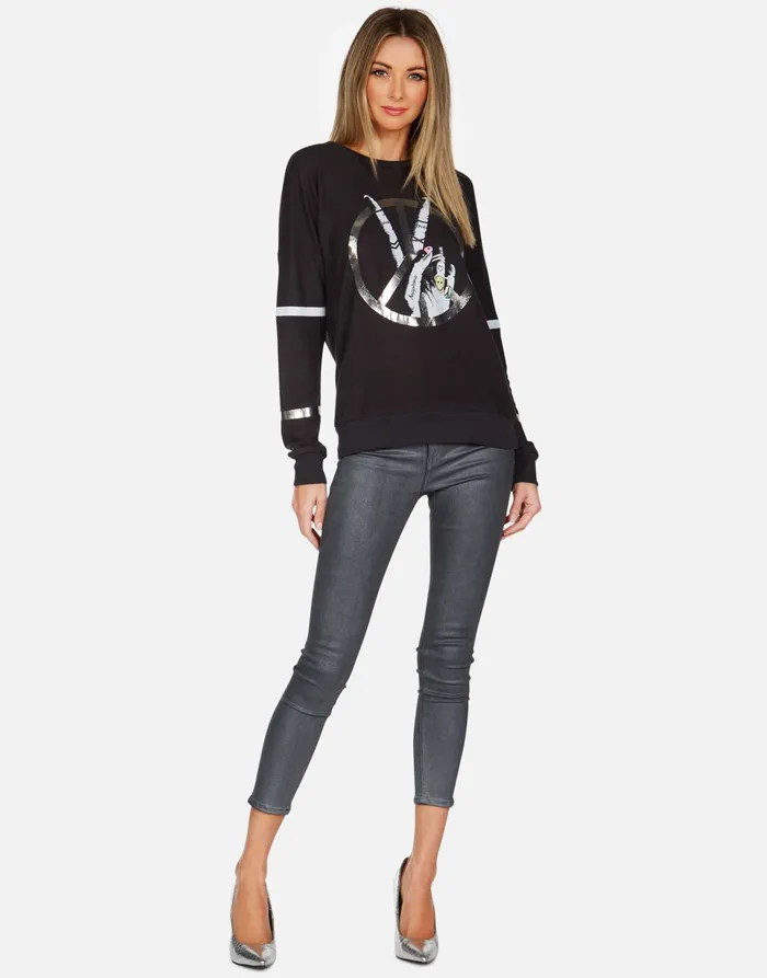 Chrissy Peace Sign Hand Onyx Women039s Lauren Moshi Long Sleeve