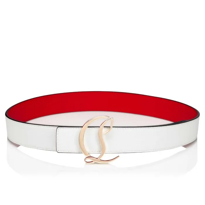 Christian Louboutin Belts Women CL Logo Belt Belt 8211 Grained Calf Leather 8211 Bianco
