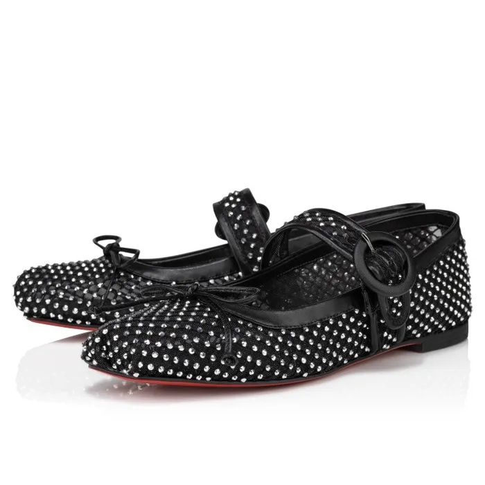 Christian Louboutin Flats and Loafers Women Mamastrapitina Ballerinas 8211 Strass Mesh And Nappa Leather 8211 Black