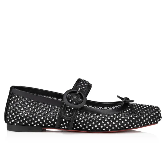 Christian Louboutin Flats and Loafers Women Mamastrapitina Ballerinas 8211 Strass Mesh And Nappa Leather 8211 Black