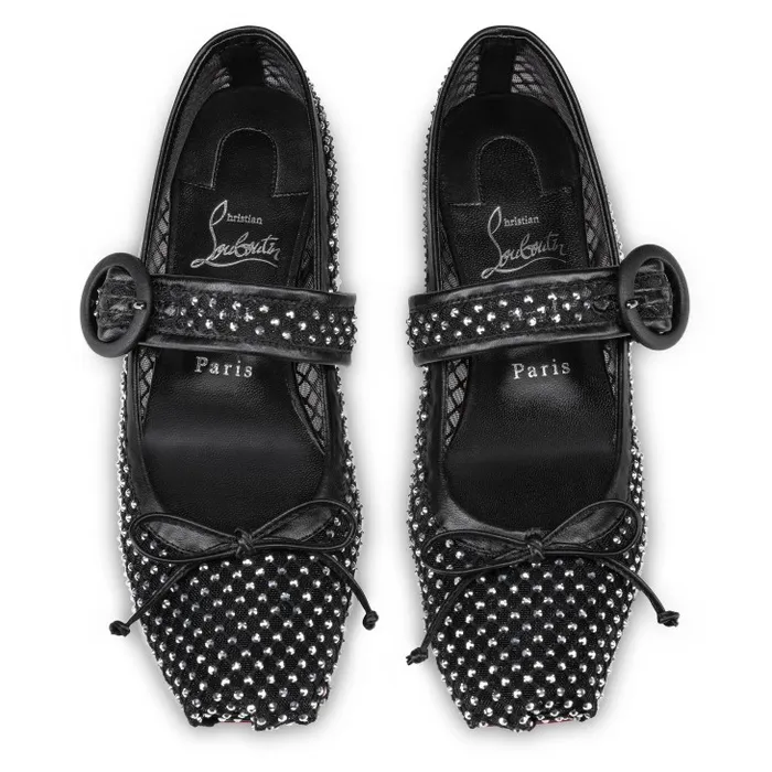 Christian Louboutin Flats and Loafers Women Mamastrapitina Ballerinas 8211 Strass Mesh And Nappa Leather 8211 Black