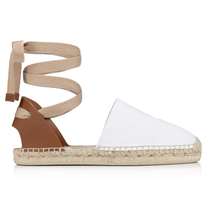 Christian Louboutin Flats and Loafers Women Nanou Lace CL Espadrilles 8211 Olona Canva And Calf Leather 8211 Bianco