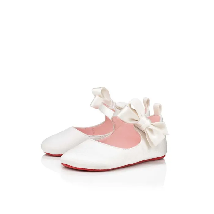 Christian Louboutin Girls Kids Lou Babe Ballerinas 8211 Crepe Satin 8211 Bianco 8211 Baby