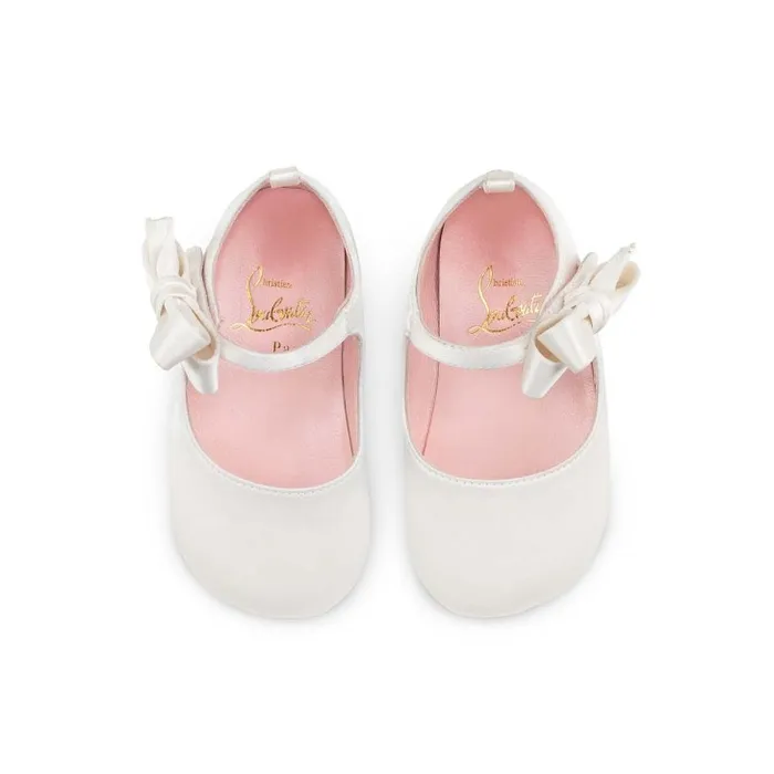 Christian Louboutin Girls Kids Lou Babe Ballerinas 8211 Crepe Satin 8211 Bianco 8211 Baby