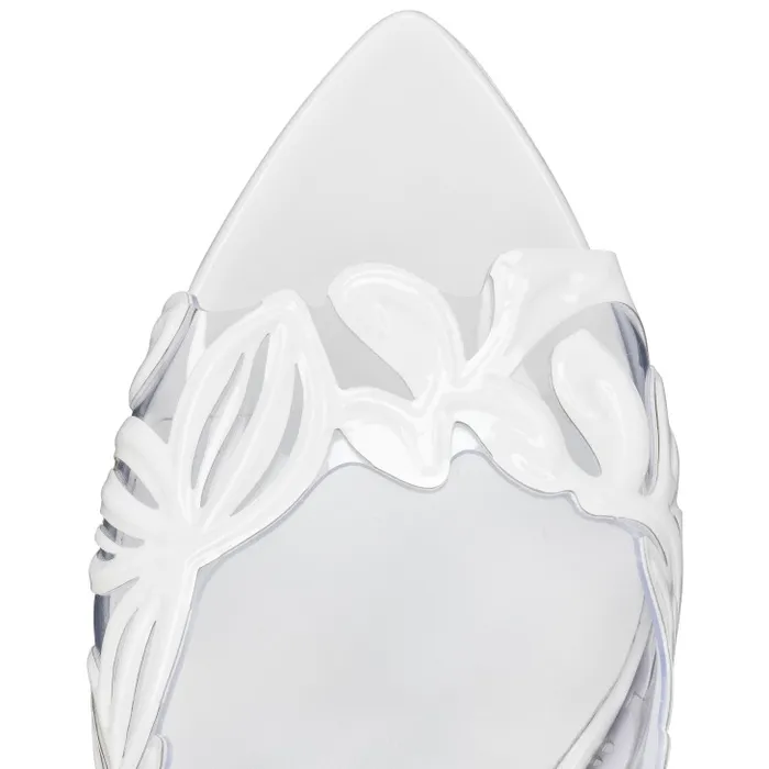 Christian Louboutin Sandals and Slides Women Apostropha Mule Petunia 80 Mm Mules 8211 PVC And Patent Leather 8211 White