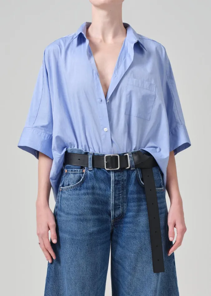 Citizens Of Humanity Claire Origami Shirt In Blue End On End Women Tops