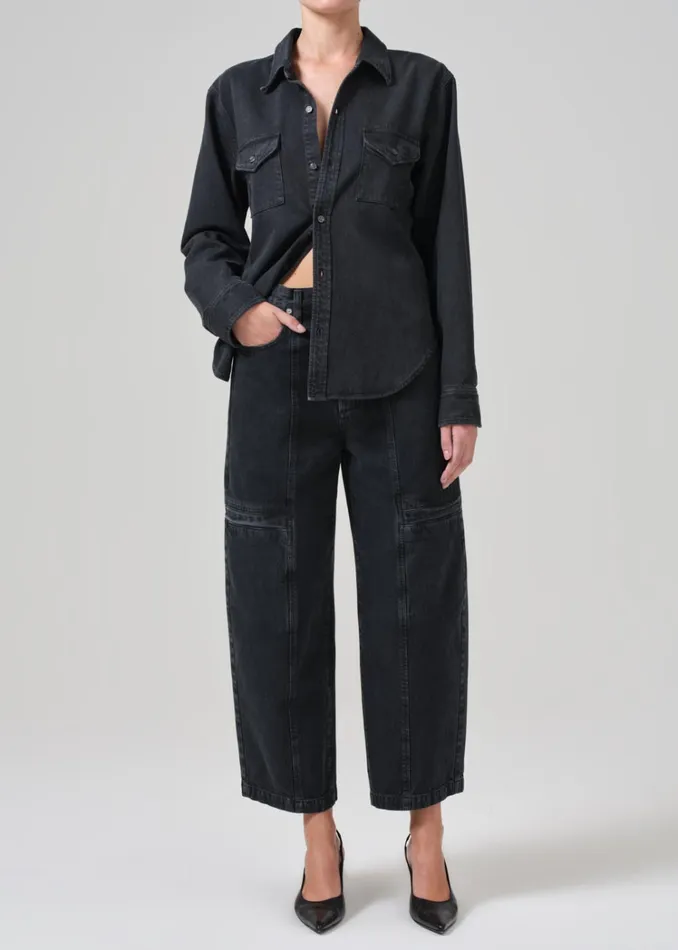 Citizens Of Humanity Gianna Seamed Cropped Baggy In Washed Black Women Jeans