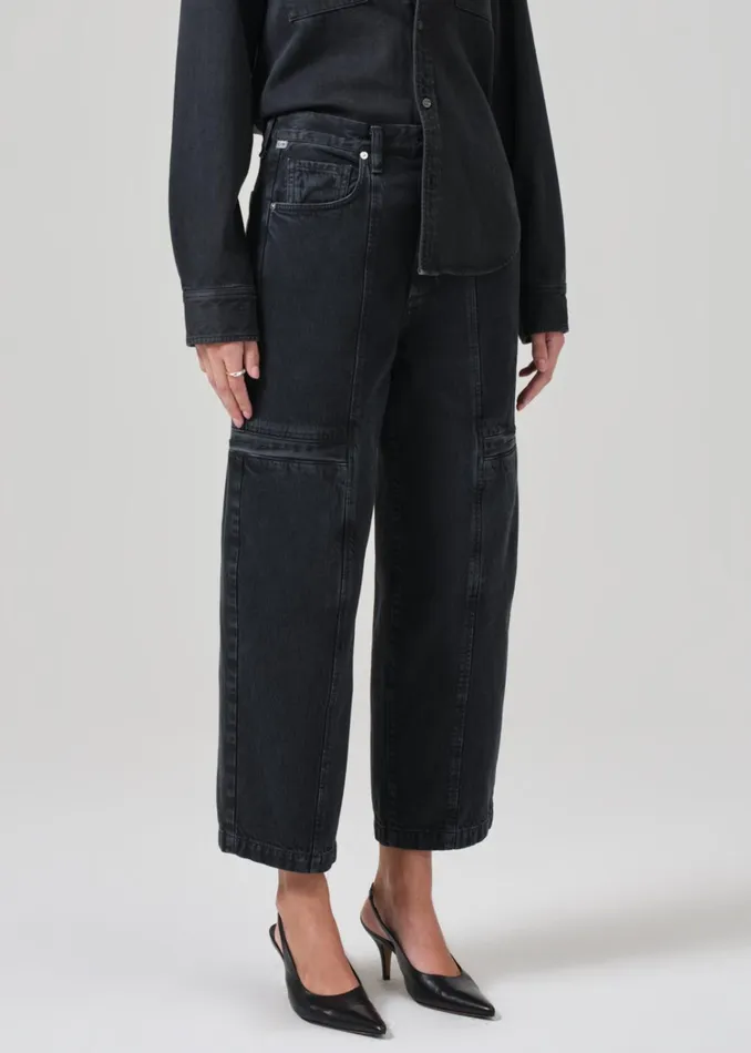 Citizens Of Humanity Gianna Seamed Cropped Baggy In Washed Black Women Jeans