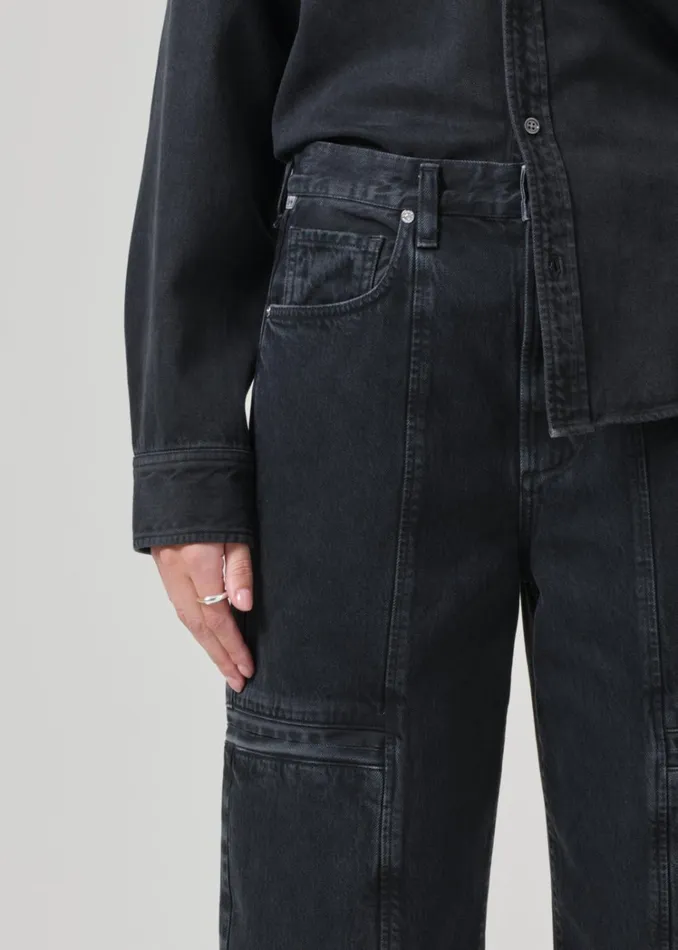 Citizens Of Humanity Gianna Seamed Cropped Baggy In Washed Black Women Jeans