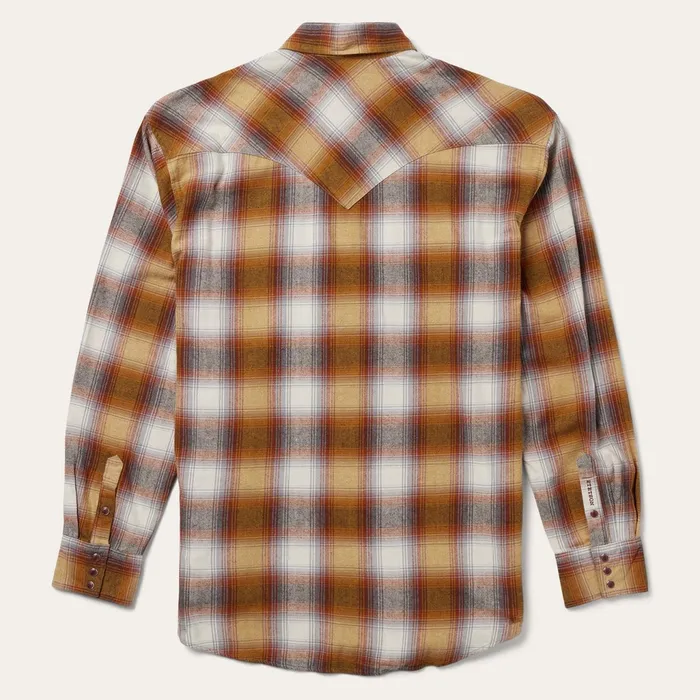 Classic Cut Men Stetson Rust Plaid Flannel Western Shirt Brown