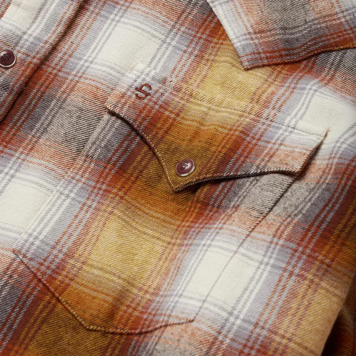 Classic Cut Men Stetson Rust Plaid Flannel Western Shirt Brown
