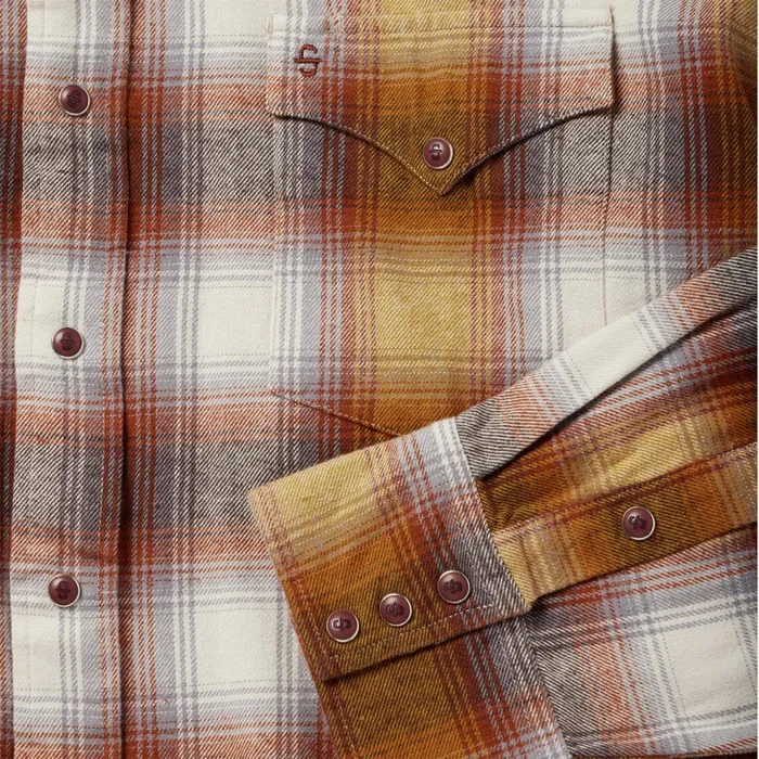 Classic Cut Men Stetson Rust Plaid Flannel Western Shirt Brown