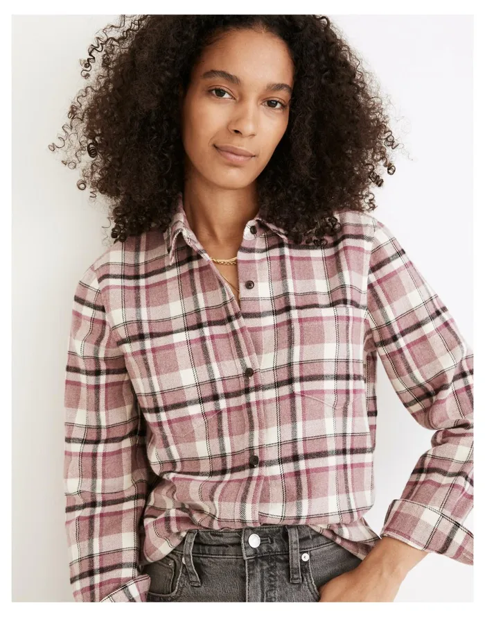 Classic Ex Boyfriend Shirt In Cornado Plaid Faded Fig Women Madewell Tops and Shirts