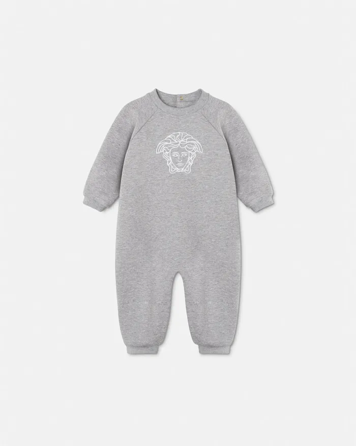 Clothing Kids Versace Embroidered Medusa Baby Sleepsuit Gray