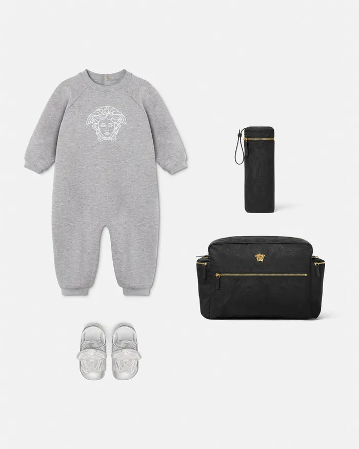 Clothing Kids Versace Embroidered Medusa Baby Sleepsuit Gray