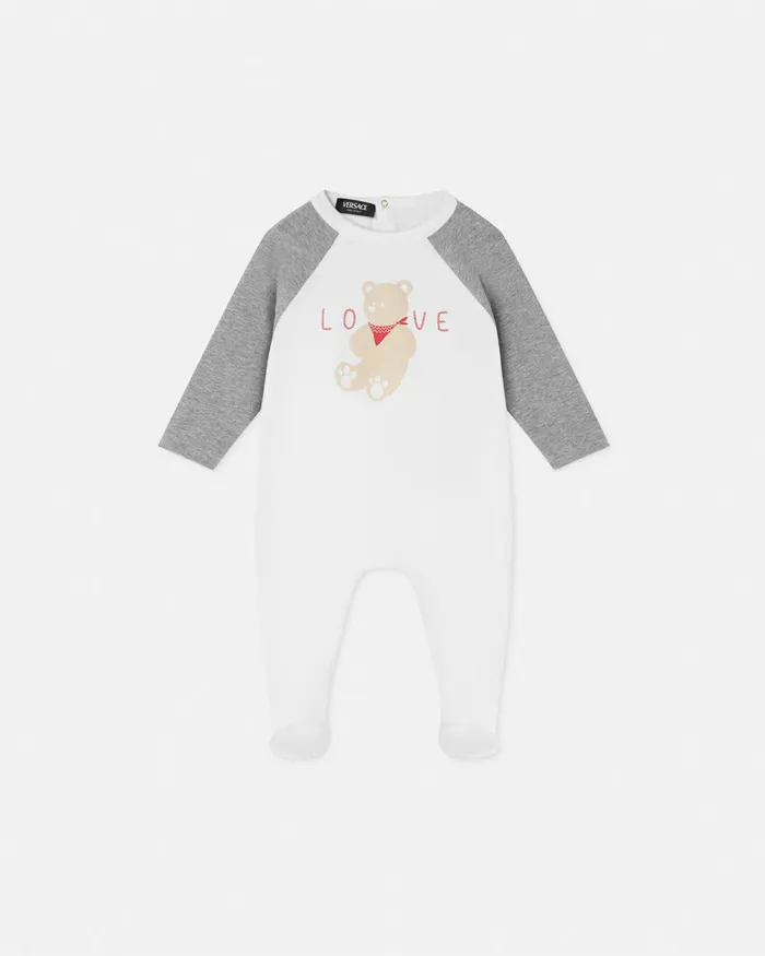 Clothing Kids Versace Tartan Love Teddy Baby Sleepsuit Whitesilver