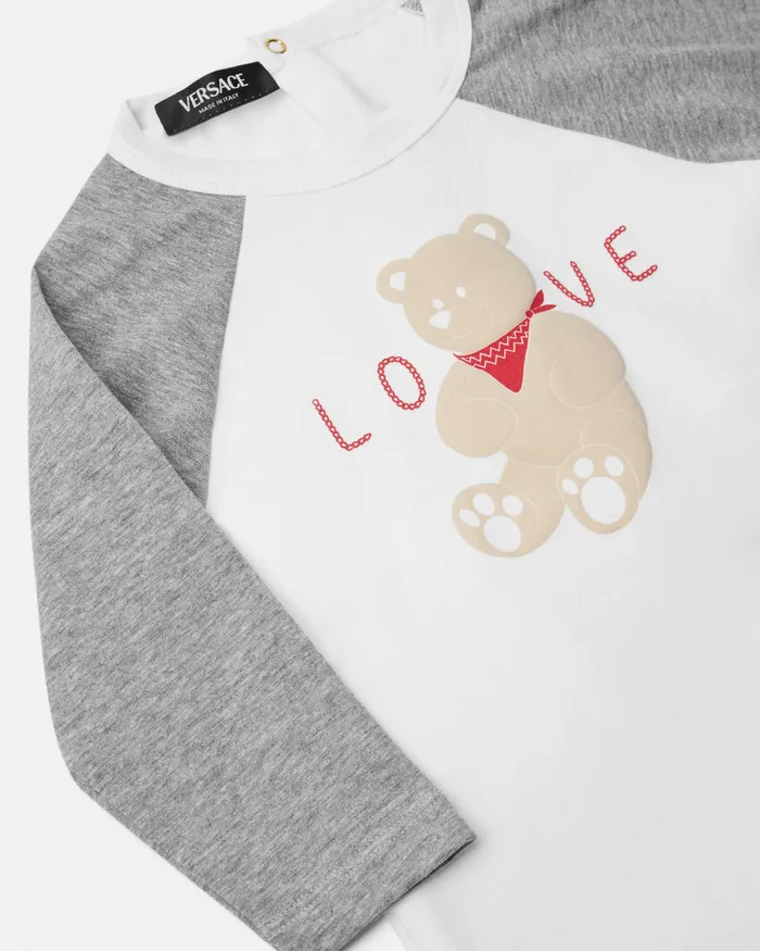 Clothing Kids Versace Tartan Love Teddy Baby Sleepsuit Whitesilver