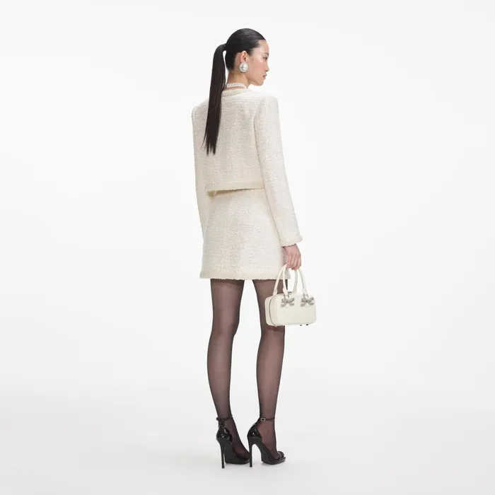 CoOrds Women Self Portrait Cream Boucle Pearl Trim Jacket