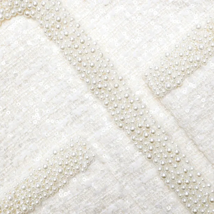 CoOrds Women Self Portrait Cream Boucle Pearl Trim Jacket