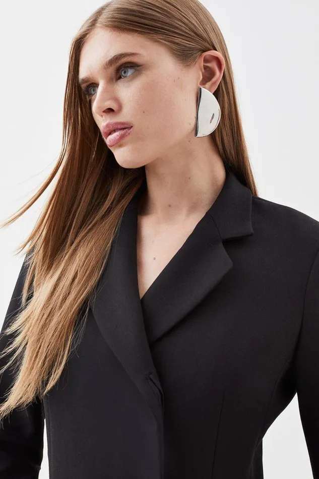 Compact Stretch High Break Point Tailored Blazer Black Women Karen Millen Coats and Jackets